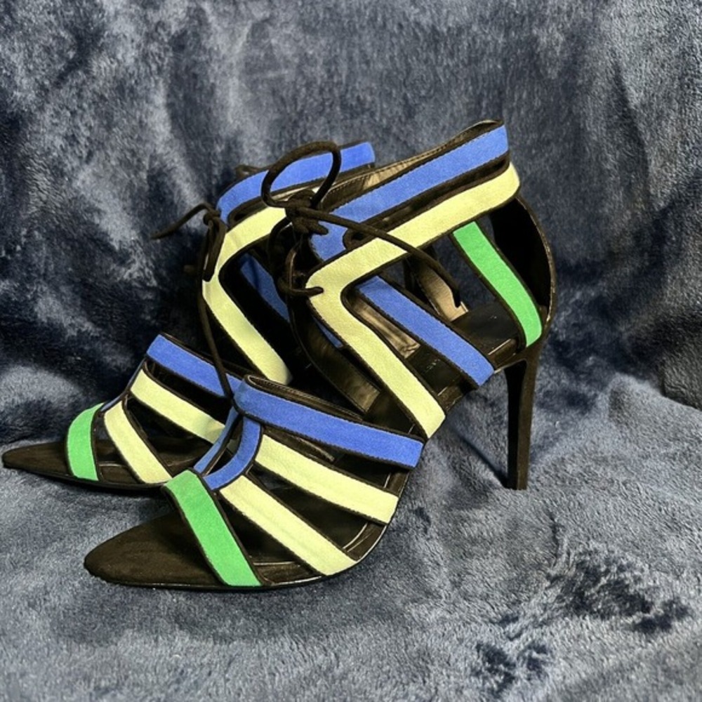ZARA BLUE GREEN HIGH HEEL LACE UP STRAPS SANDALS SHOES SIZE 39‎ - Picture 3 of 6